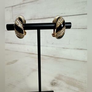 Vintage Christian Dior Black Enamel and Ice Hoop Clip Earrings - 1970’s